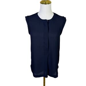J Crew Drapey Cap Sleeve Navy Button Up Top US Womens 00